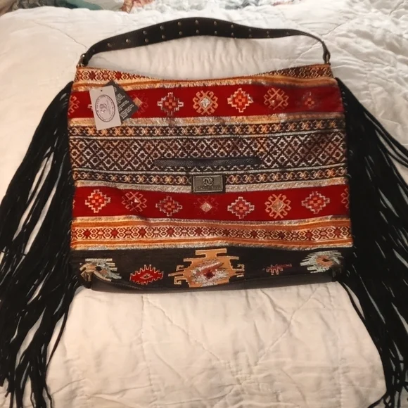 Original Sharif purse tote bag leather fringes NWT